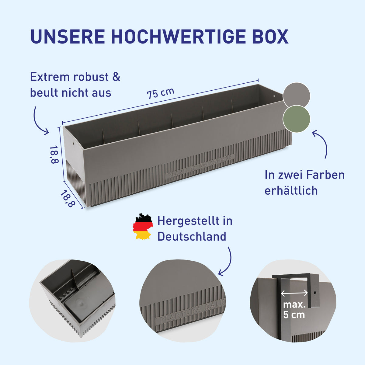Hochwertiger und robuster Balkonkasten für Balkonbox Dark Bloom