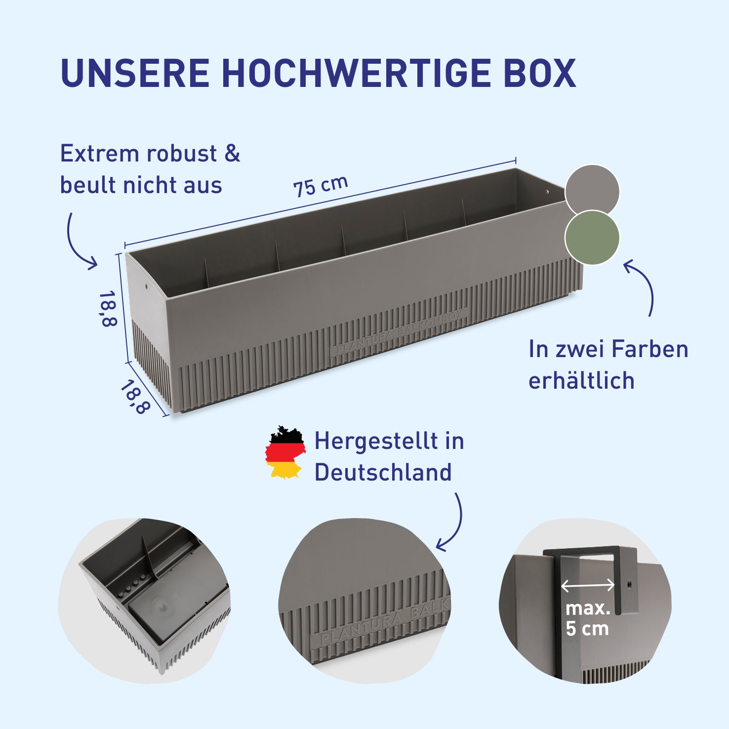 Hochwertiger und robuster Balkonkasten für Balkonbox Rosy Velvet