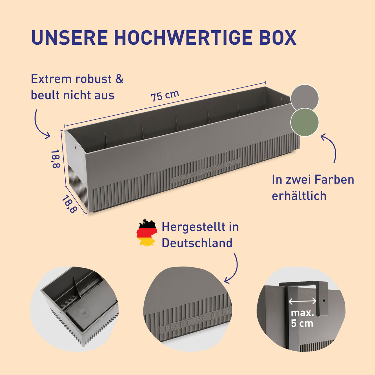 Hochwertiger und robuster Balkonkasten für Balkonbox Royal White