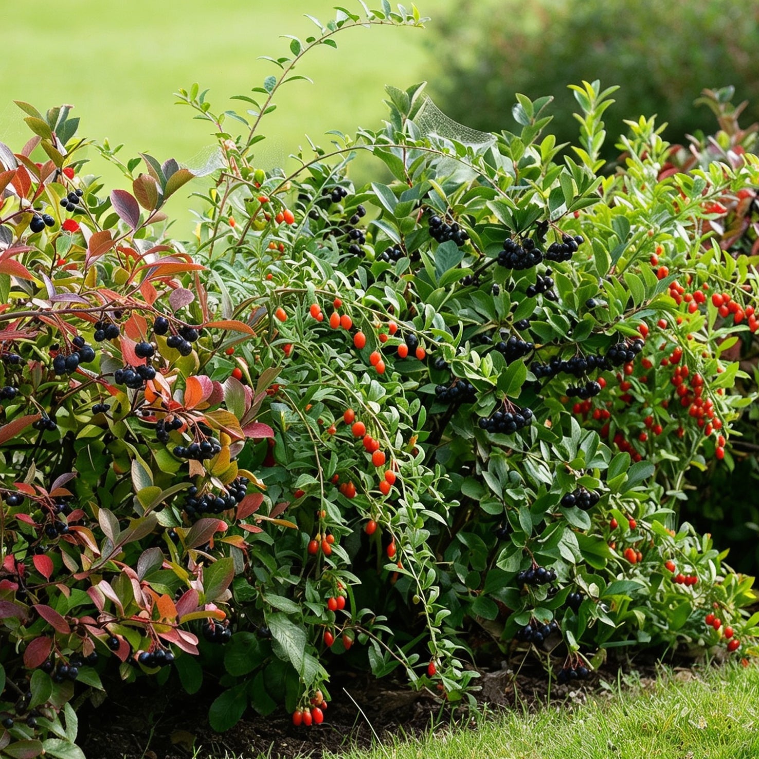 Beerenhecke mit Goji- und Aroniabeeren