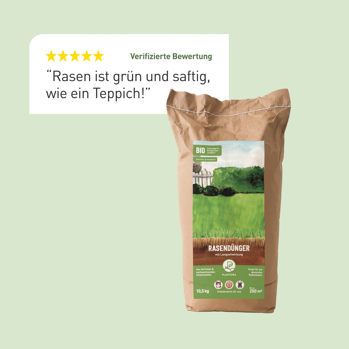 Bewertung plastikfreier Plantura Bio-Rasendünger