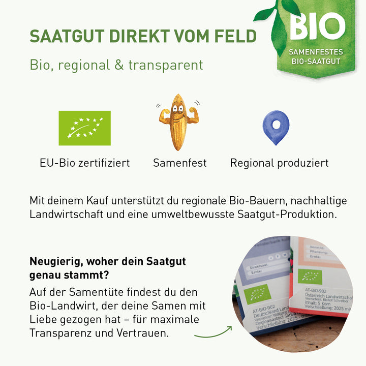 EU Bio-Saatgut für den Balkon direkt vom Feld