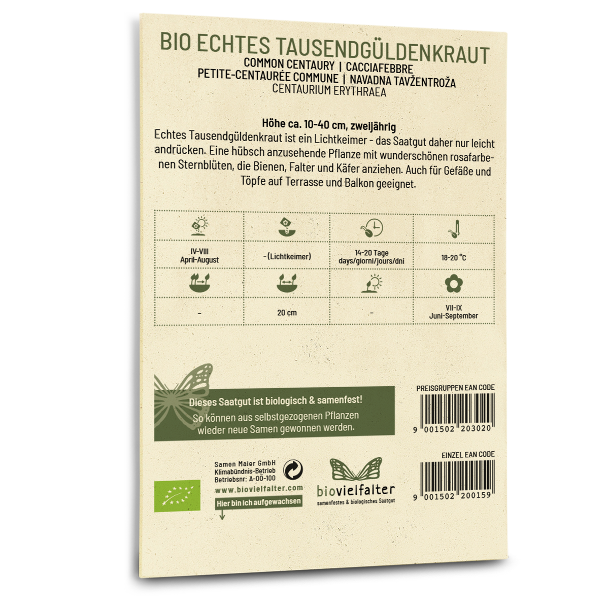 Bio-Echtes Tausendgüldenkraut Saatgut