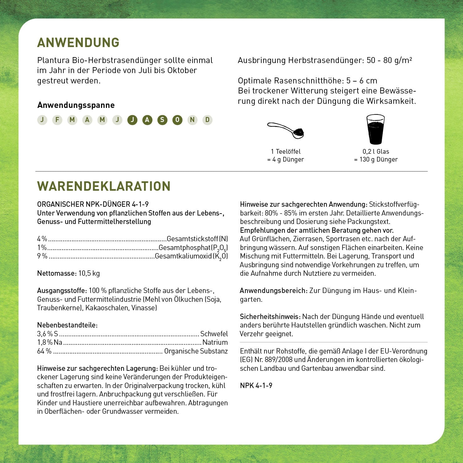 Warendeklaration und Anwendung Plantura Herbstrasendünger