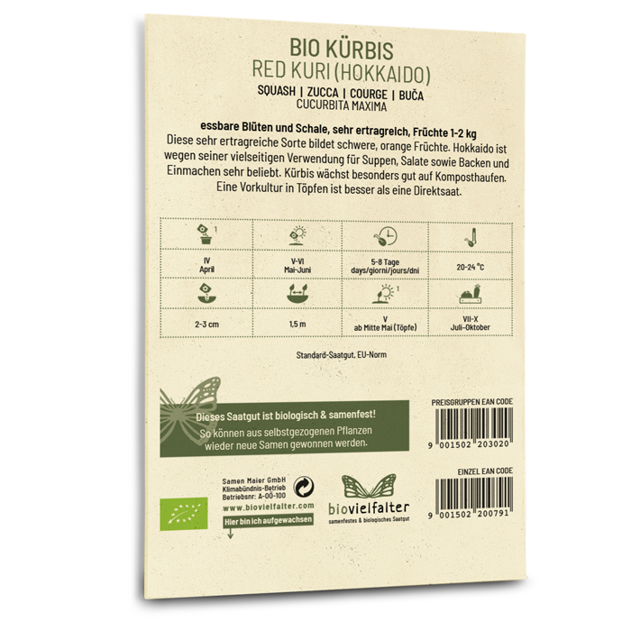 Bio-Kürbis 'Red Kuri' Hokkaido Saatgut