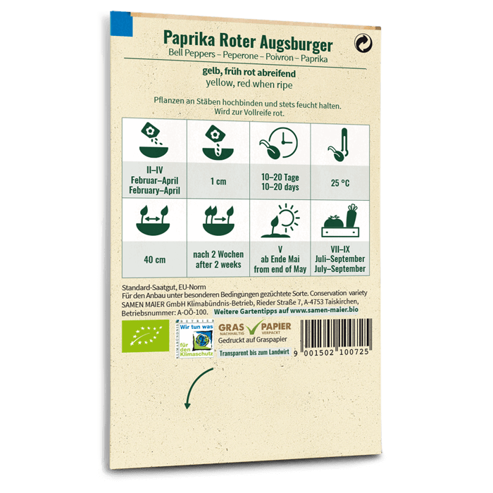 Bio-Paprika 'Roter Augsburger' Saatgut