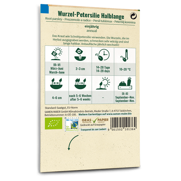Bio-Petersilienwurzel 'Halblange' Saatgut