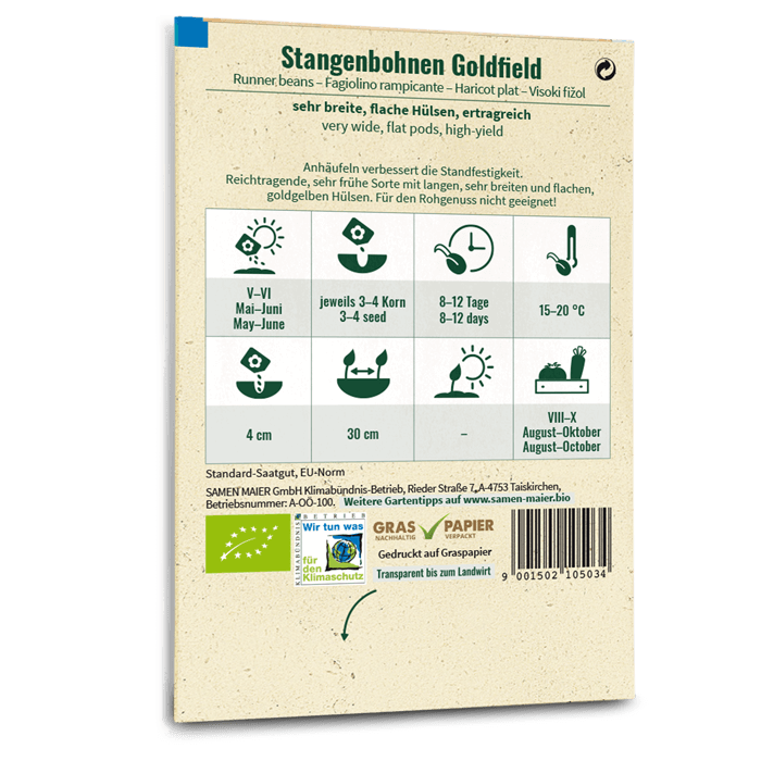 Bio-Stangenbohne 'Goldfield' Gelb Saatgut