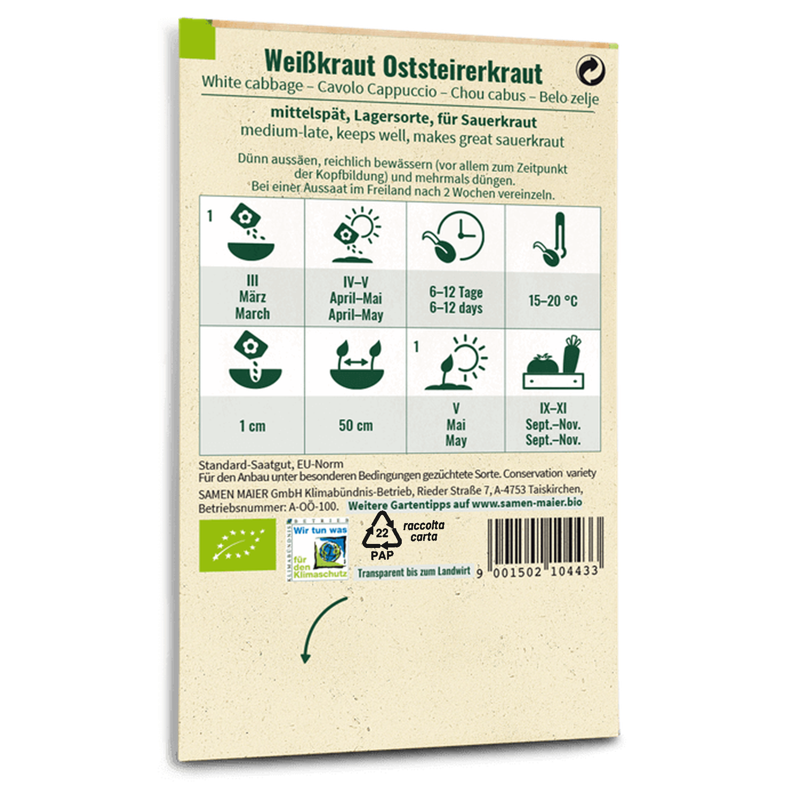Bio-Weißkohl 'Oststeirerkraut' Saatgut