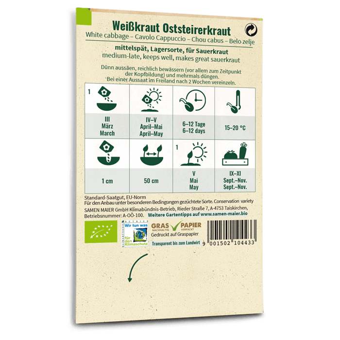 Bio-Weißkohl 'Oststeirerkraut' Saatgut