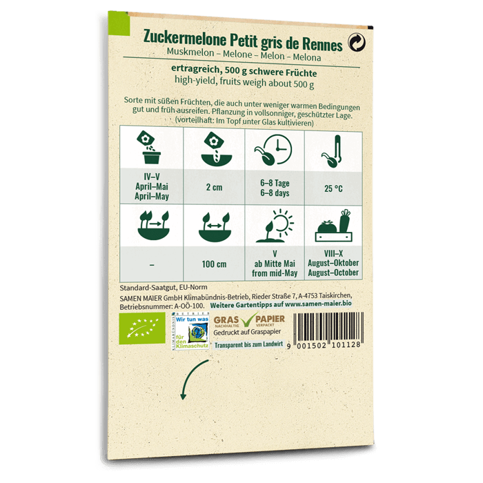 Bio-Zuckermelone 'Petit gris de Rennes' Saatgut