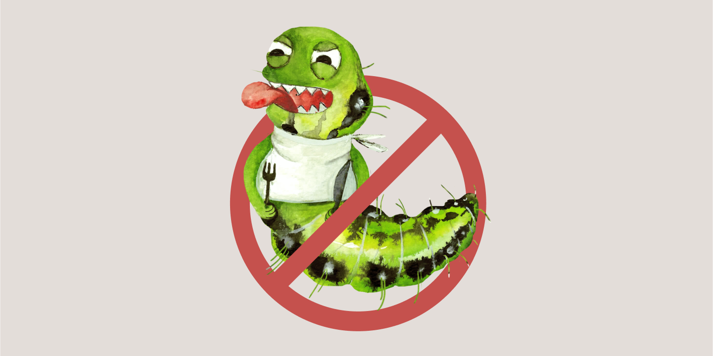 Buchsbaumzünsler-Raupe durchgestrichen