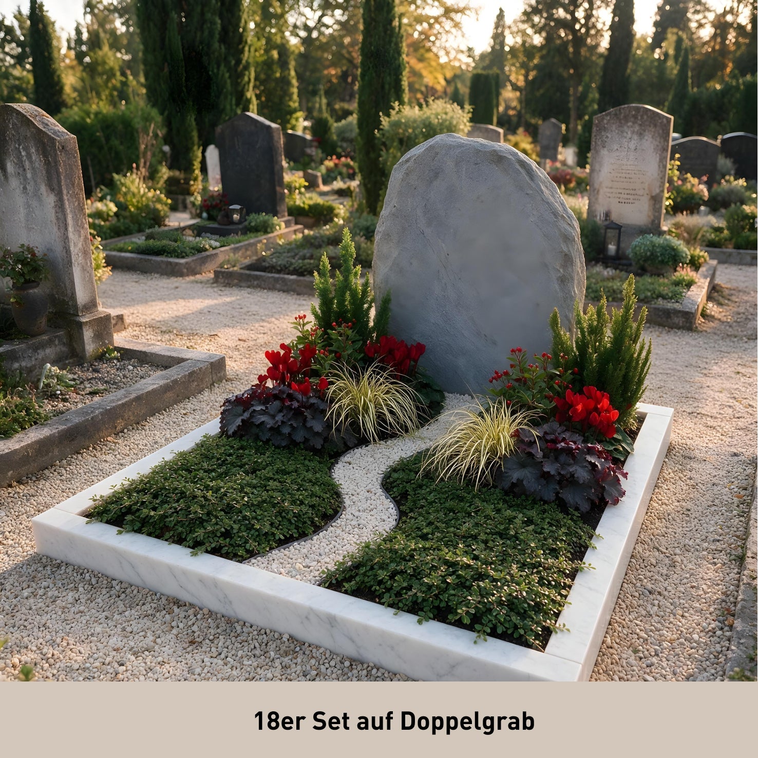 Bepflanztes Doppelgrab `Loving Memories`18er-Set