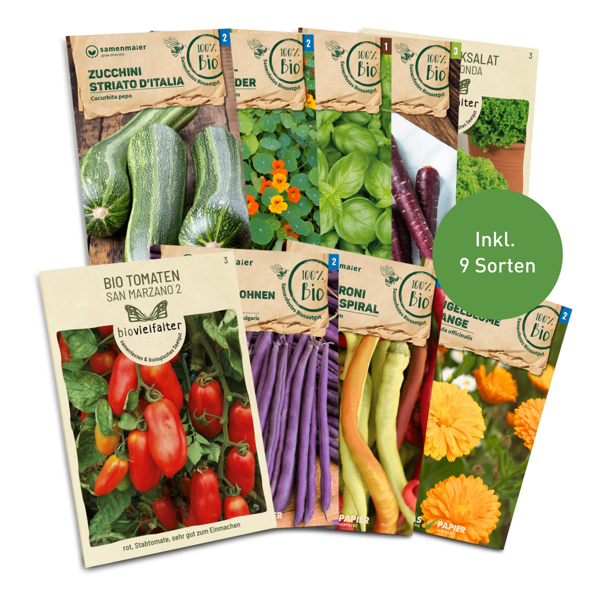 Einsteiger Bio-Samen-Set mit 9 Sorten