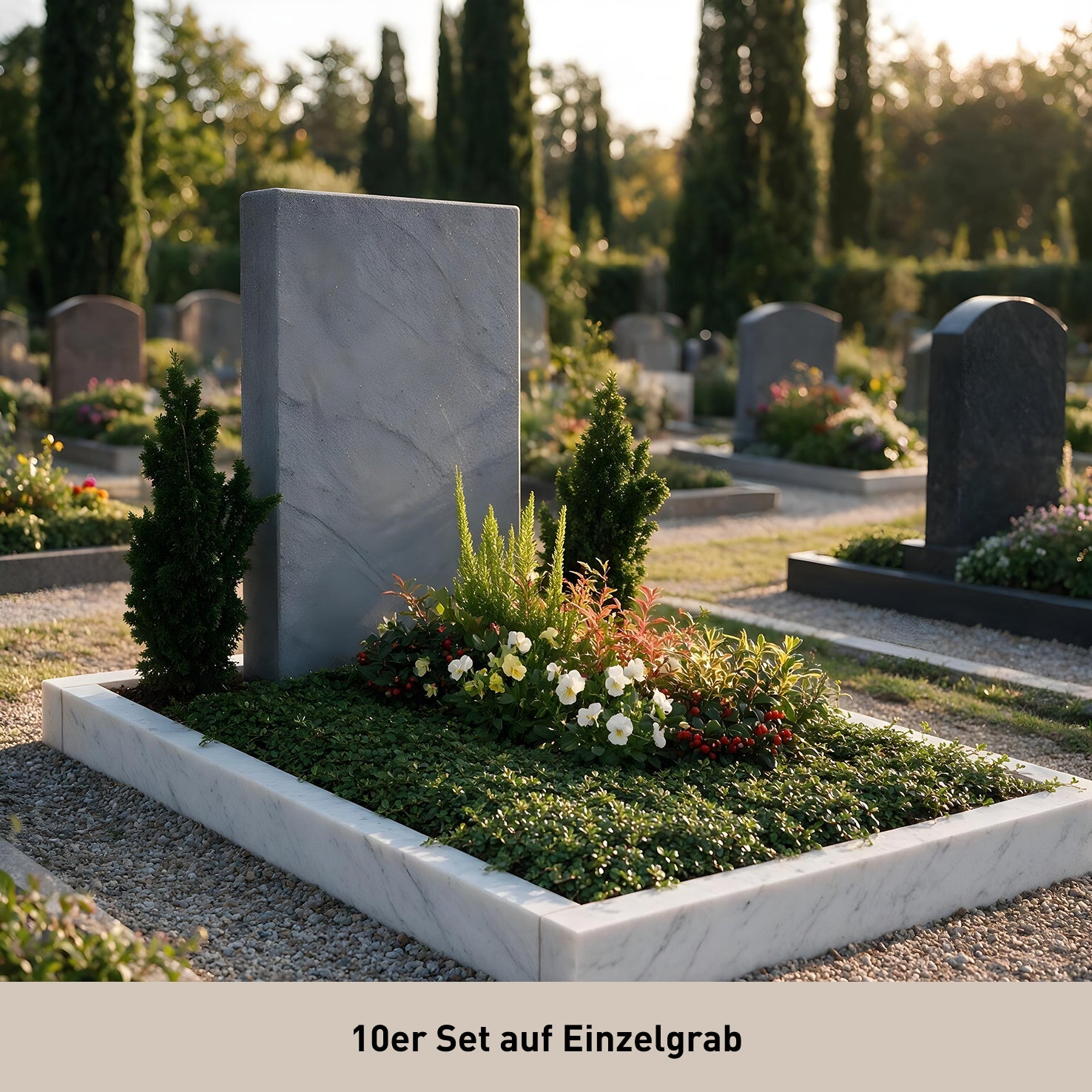 Einzelgrab mit 10er-Pflanzset bepflanzt mit `Everlasting Memories`