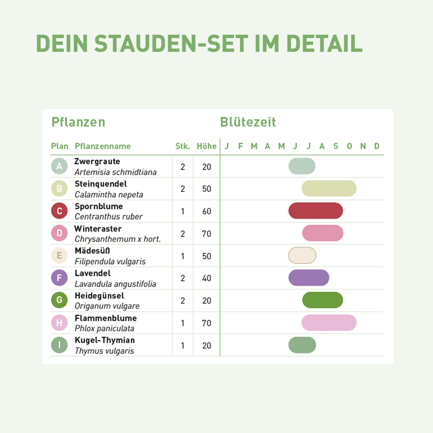 Inhalt und Blütezeit für Duft-Staudenbeet