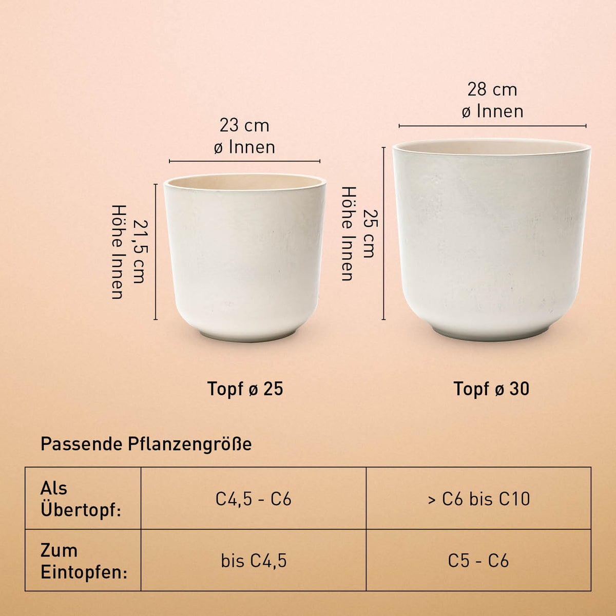 Größe des Keramik Übertopfes Sand für draußen