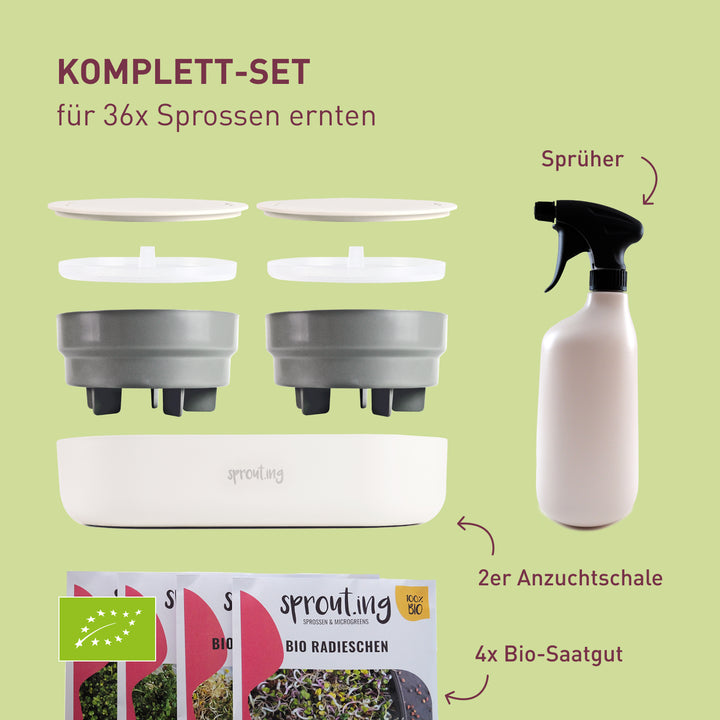 Komplett-Set mit Bio-Saatgut und Sprossen Anzuchtschale