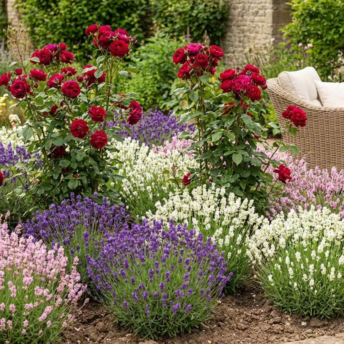 Dreifarbiges Lavendel-Beet winterhart