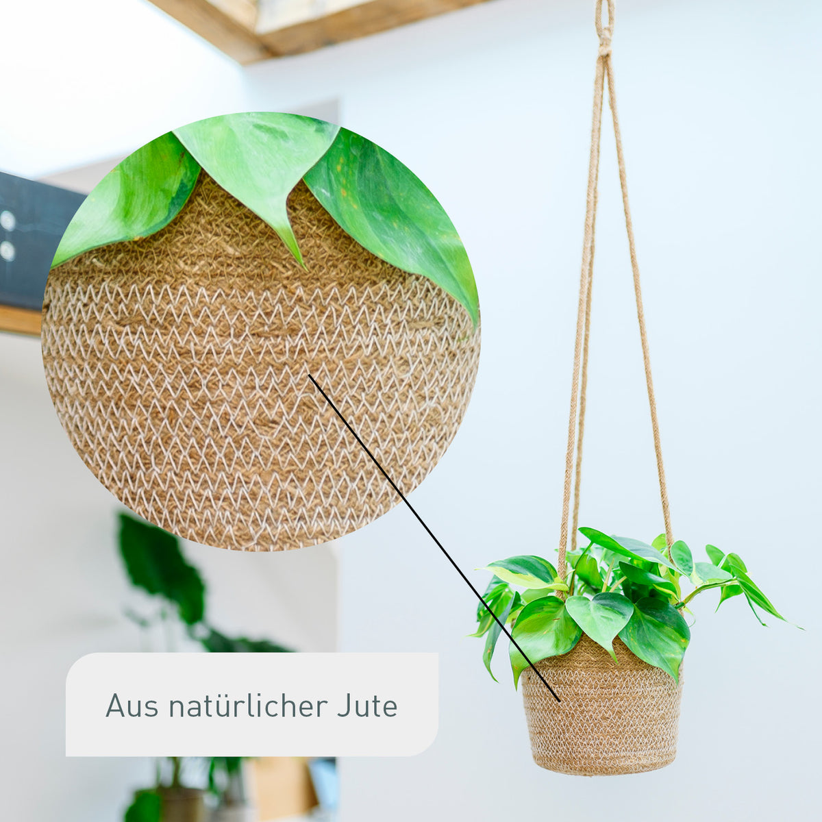 Material des Jute Hängetopfes für Zimmerpflanzen