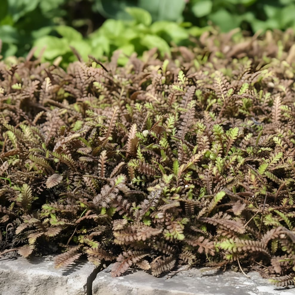 Schwarzgrüner Fiederteppich 'Platt' Gelb