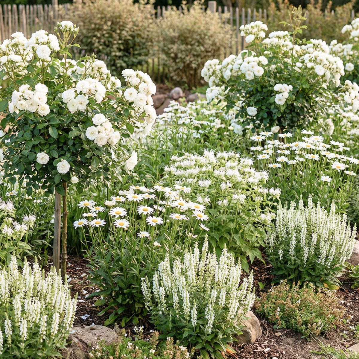 Weißer Stauden-Mix für neben Rosen