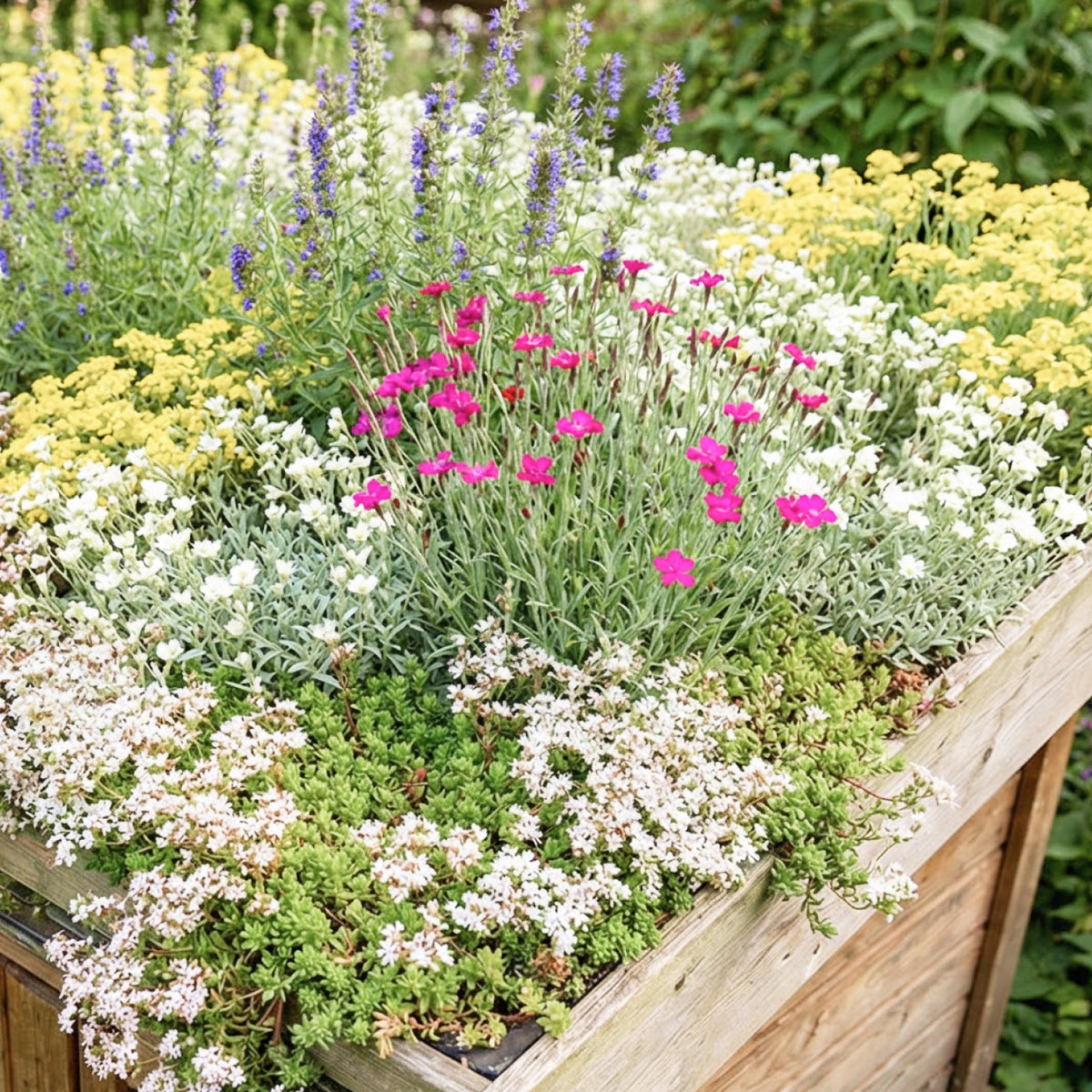 Stauden-Set Gründach-Pflanzen mit Blüten