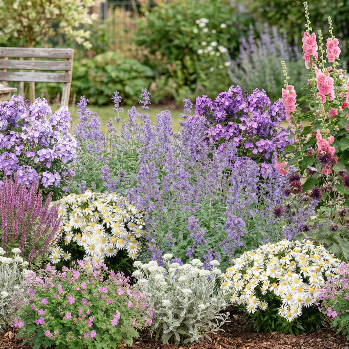 Staudenbeet Farbharmonie Weiß-Violett (14er Set / 3 m²)