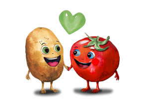 Illustration von Kartoffel und Tomate als Liebespaar