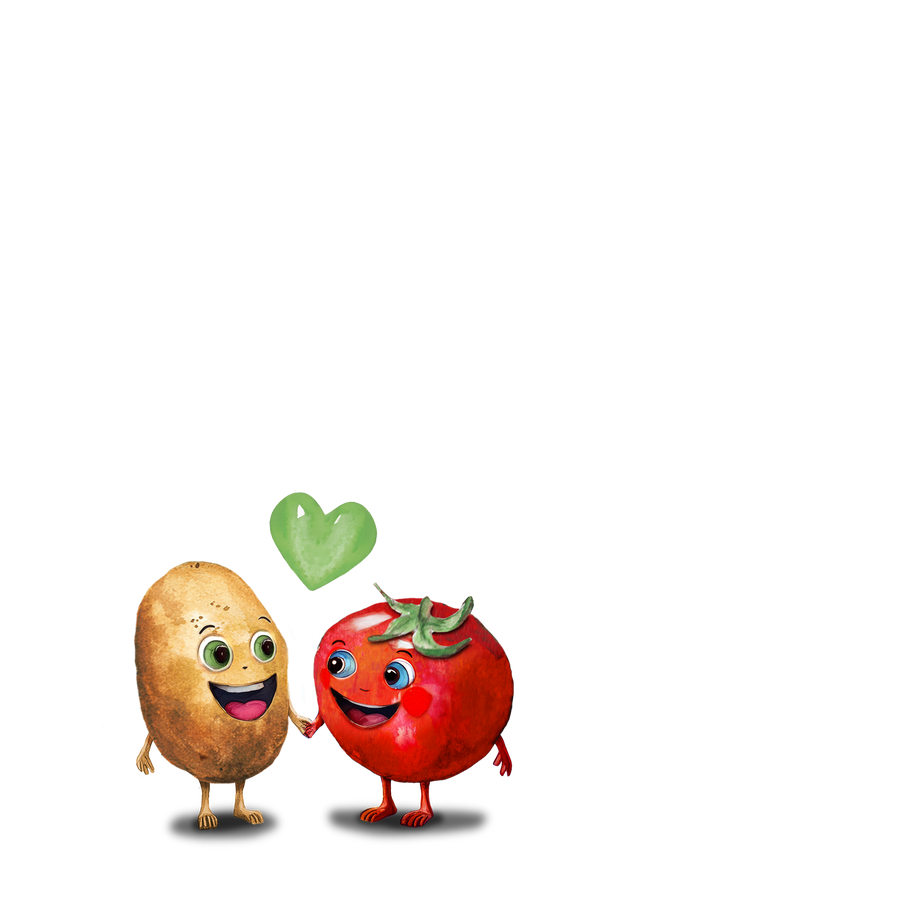 Illustration von Kartoffel und Tomate als Liebespaar
