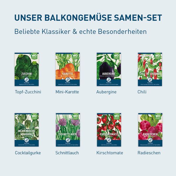 Balkongemüse Saatgut-Set mit Bio-Sorten