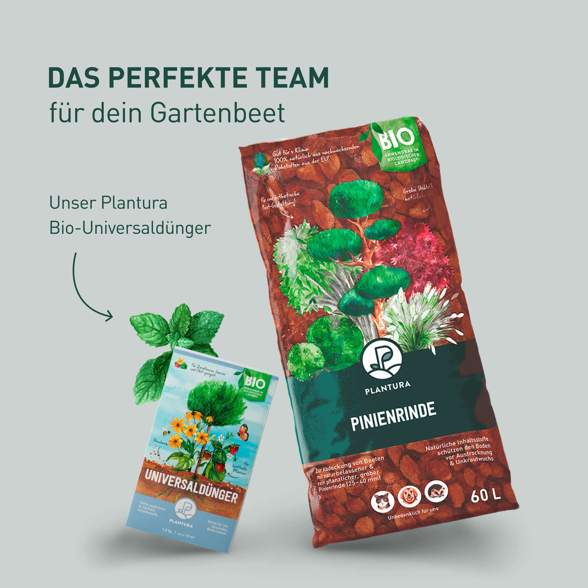 Bio-Pinienmulch und Bio-Universaldünger von Plantura