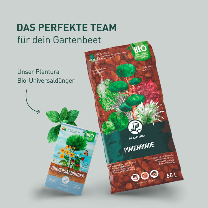 Bio-Pinienmulch und Bio-Universaldünger von Plantura